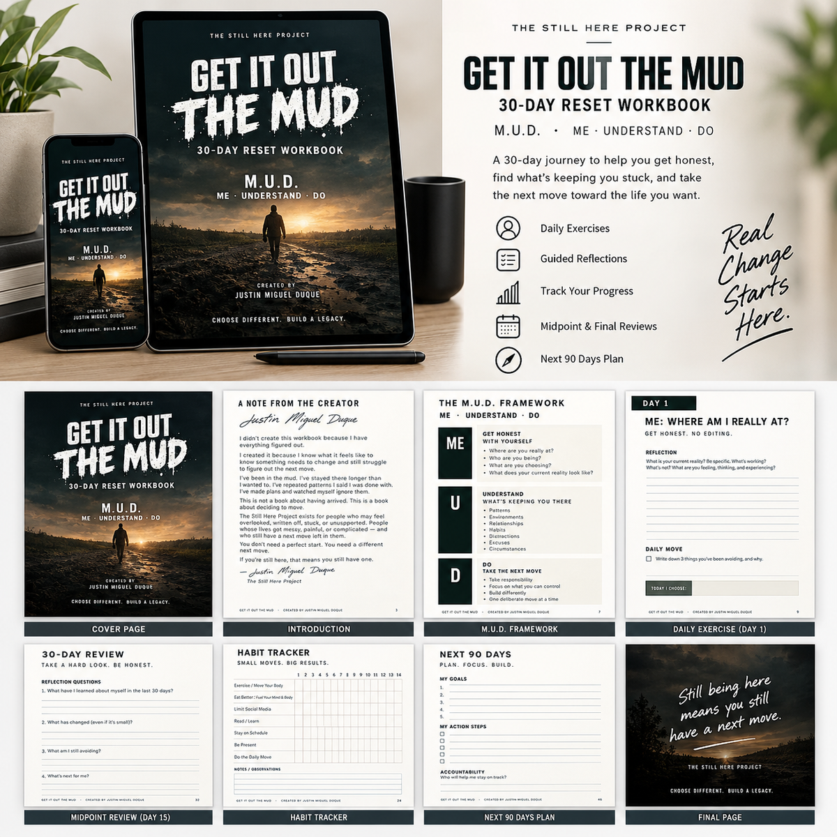 Get It Out The Mud 30-Day Reset Workbook mockup showing interior pages