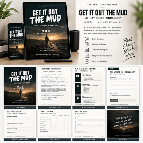 Get It Out The Mud 30-Day Reset Workbook mockup showing interior pages